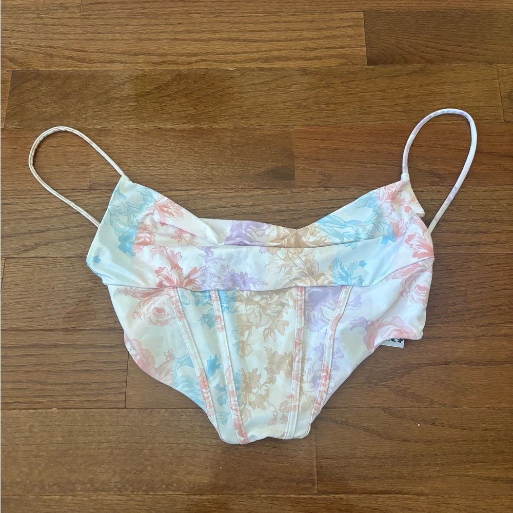 ASOS luxe fairy floral white multicolor corset top size 8
